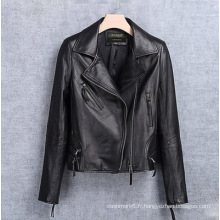 Veste de moto en cuir véritable pour femme